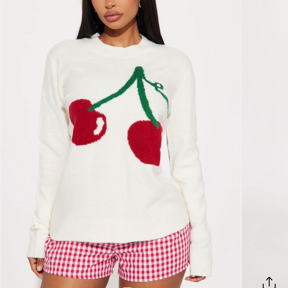 Cherry Bomb Women's Sweater - White with Red and Green Accents never worn
